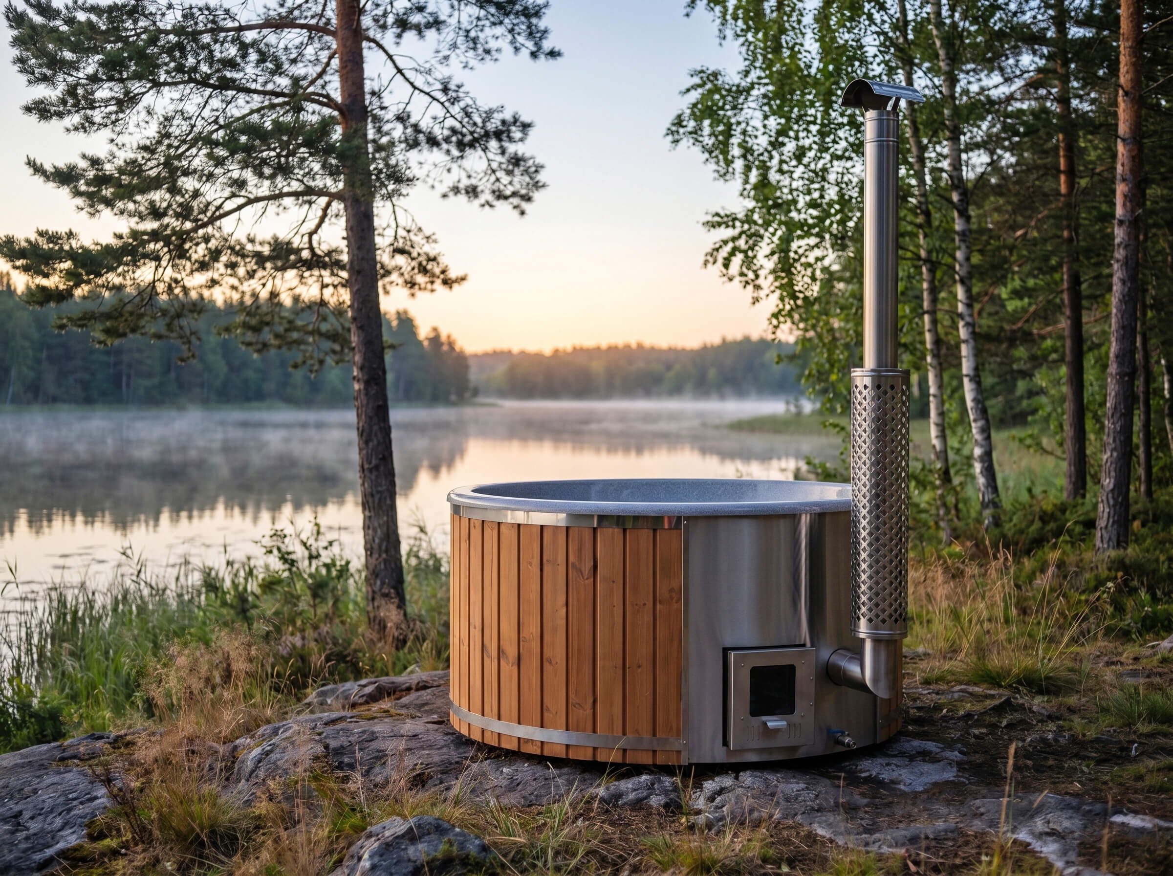 Hot tub in a snowy winter forest